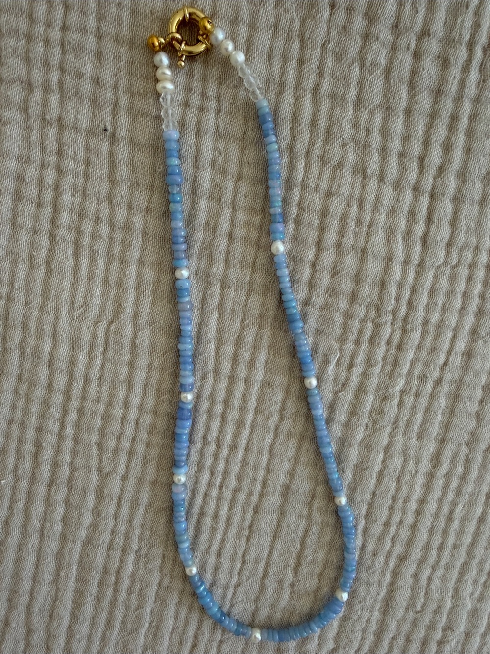 Handmade Blue Moonstone 🌙 Beaded Necklace with Pearl Accents